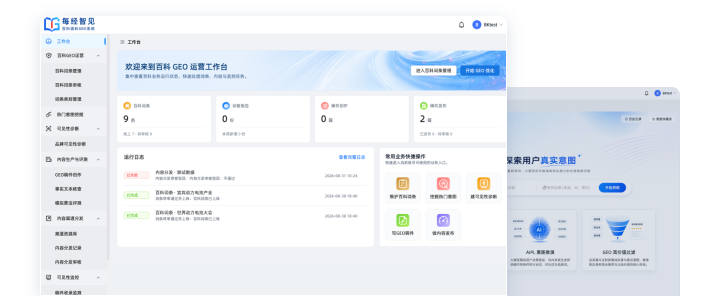 每经智见 GEO 工作台仪表盘与 AI 意图分析界面